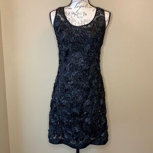 Papillon Blanc little black dress rosette ribbon soutache stretch sleeveless S